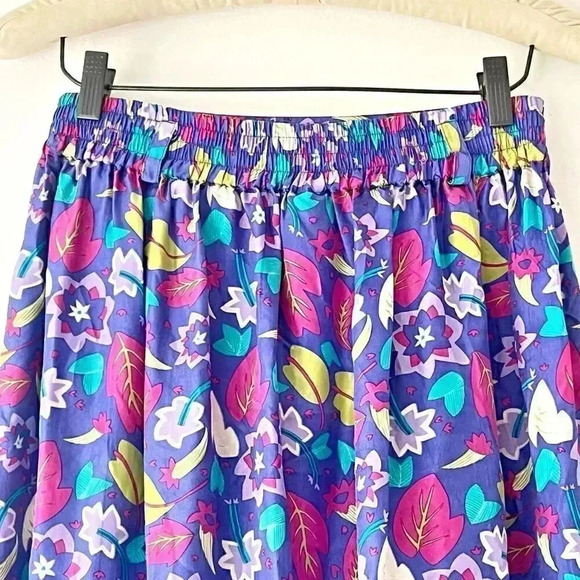 Vintage 80’/90’s 100% Silk Bright Floral Retro Midi Skirt A-line Women’s Size 10 - Picture 7 of 16